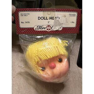 Vtg Fibre Craft 3" Doll Head Part Yellow Yarn Hair Freckles 7470 NEW‎ NOS